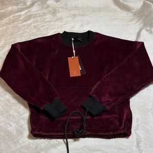 OLIVVI world Burgundy Corduroy Sweatshirt with Black Accents for women size M